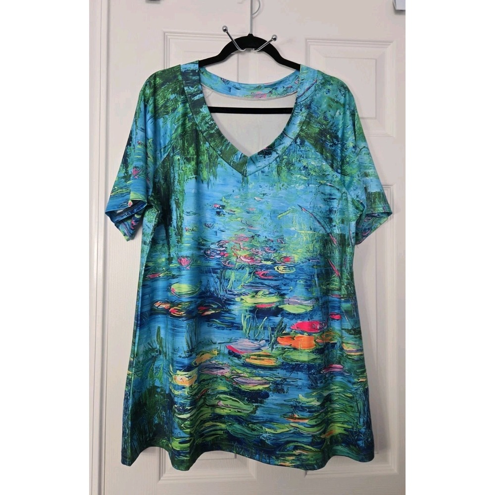 Unbranded Womans Plus Size Short Sleeve Blouse Size‎ 1X Multicolor Pond Design